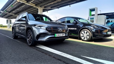 Rear three-quarter Mercedes-Benz EQB vs rear three-quarter Tesla Model Y, Mercedes-Benz EQB interior