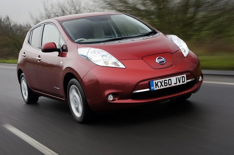 Exterior front driver-side view of a Nissan LEAF