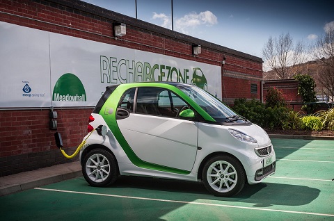 Smart ForTwo charging at a parking bay