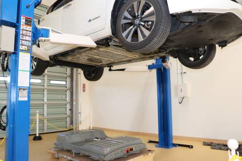 Nissan Leaf in a garage