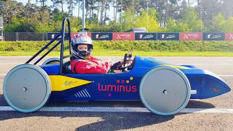 Beth in a Greenpower car