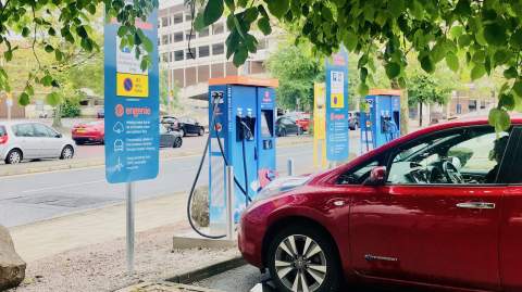 A Nissan charging at an Engenie charging point