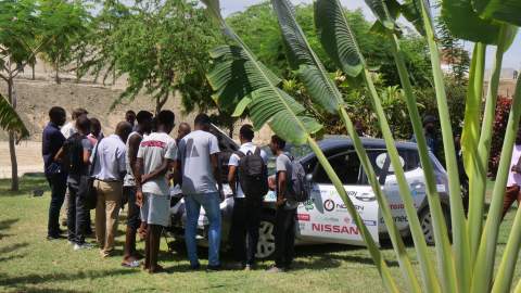 Benguela, Angola. Presenting the African LEAF to students of technological university.