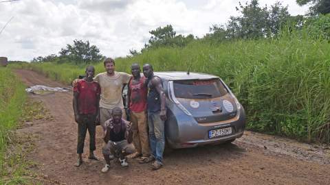 Truck drivers stuck on the road from Dolisie, Republic of Congo to Ndende, Gabon