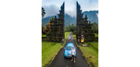 Parked outside a monument in Bali