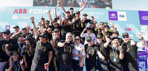 The Formula E team celebrating