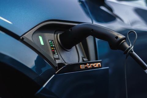 Close view of an Audi e-tron charging inlet