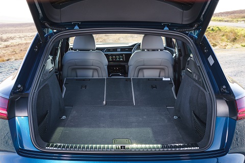 Exterior close view on boot compartment of an Audi e-tron