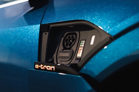 Close view of an Audi e-tron charging inlet