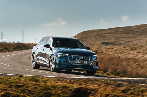  Exterior front driver-side view of an Audi e-tron