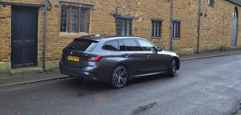 BMW 330xe M Sport Touring rear three-quarter