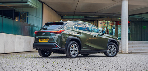 Lexus UX 300e rear three-quarter 