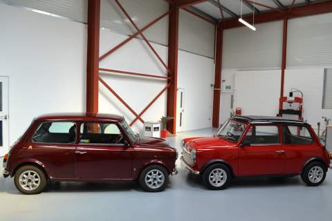 The E Classic and the Mk 5 Austin Mini side by side