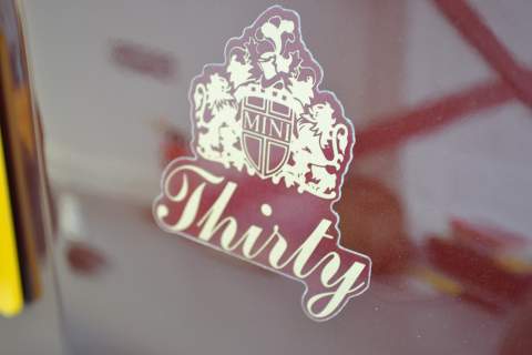 Thirty badge on the Mini