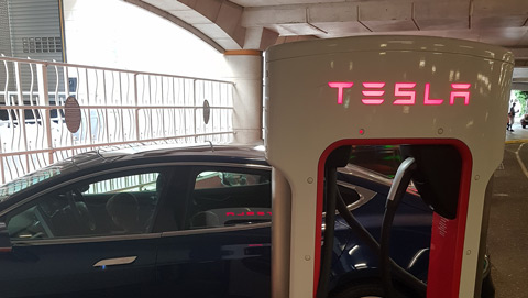 Tesla Model S at Tesla charging point