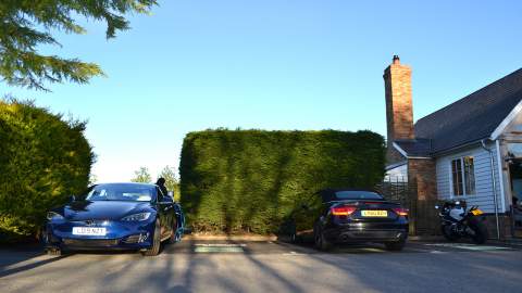 The Model S parked and charging