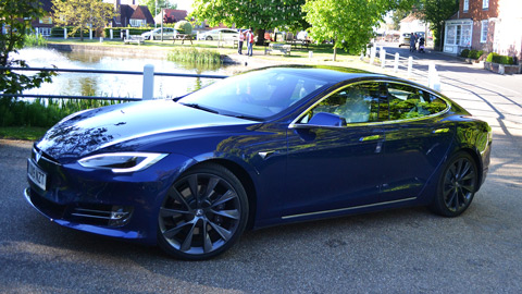 Rear 3/4 view of the Model S