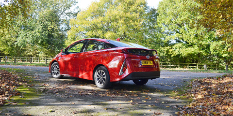 Rear side view of the Prius